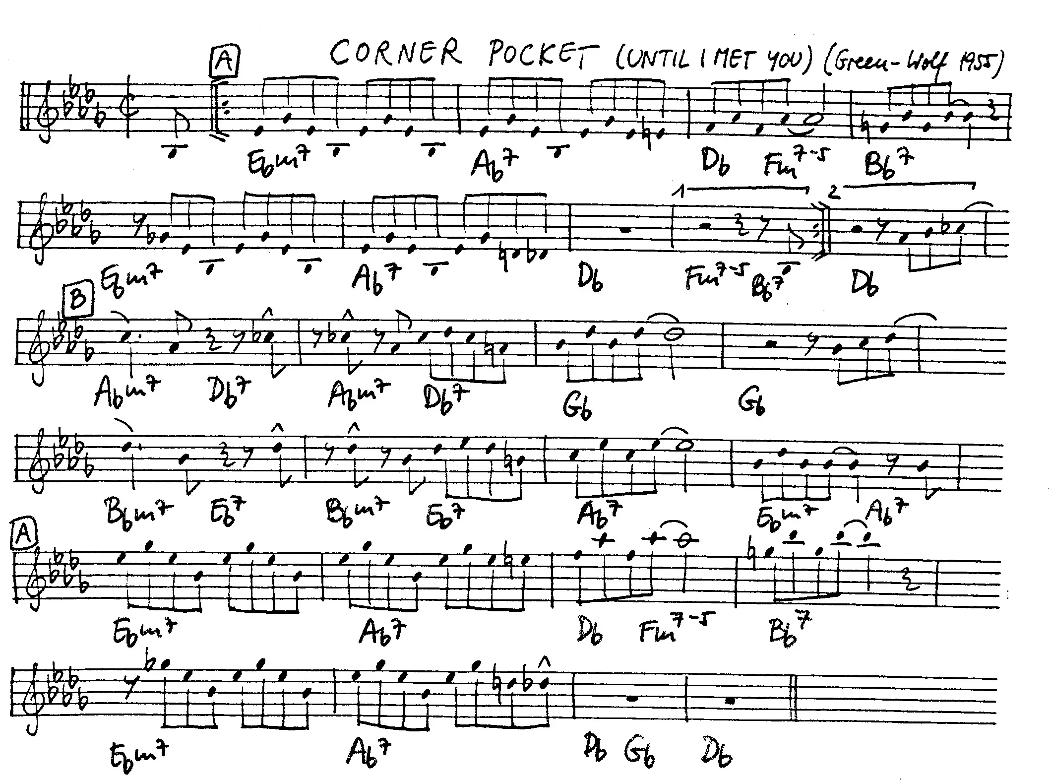 corner pocket free jazz leadsheet - Courtesy of the Jungle Jazz Band